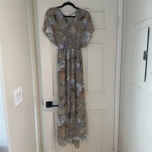 Lost + Wander Gray and Brown Dolman Sleeve Maxi Dress